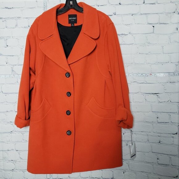Insight New York Orange button up Overcoat NWT Size 12 warm and vibrant - Picture 1 of 10